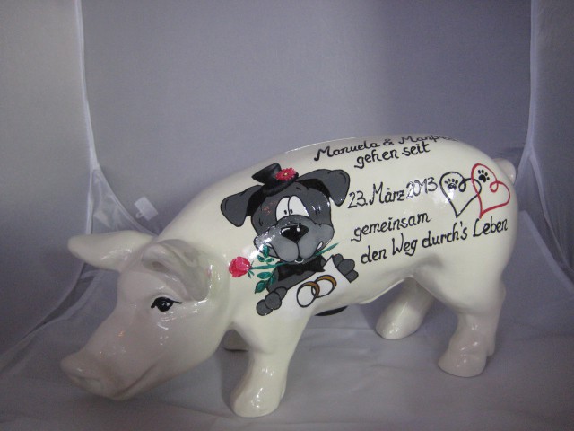 Sparschwein mit Comichund zur Hochzeit_1